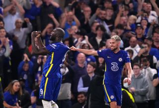 Chelsea’s Romelu Lukaku celebrates scoring in the Champions League