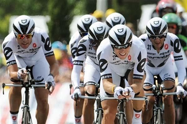 Swiss cycling team Cervelo races the time time trial.