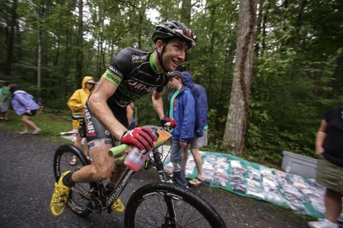 Jeremiah Bishop was the first to roll into checkpoint 4 at Braley Pond. He grabbed a bottle and rolled away with a smile