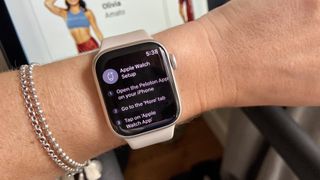 a photo of the Apple Watch 7 connecting to Peloton