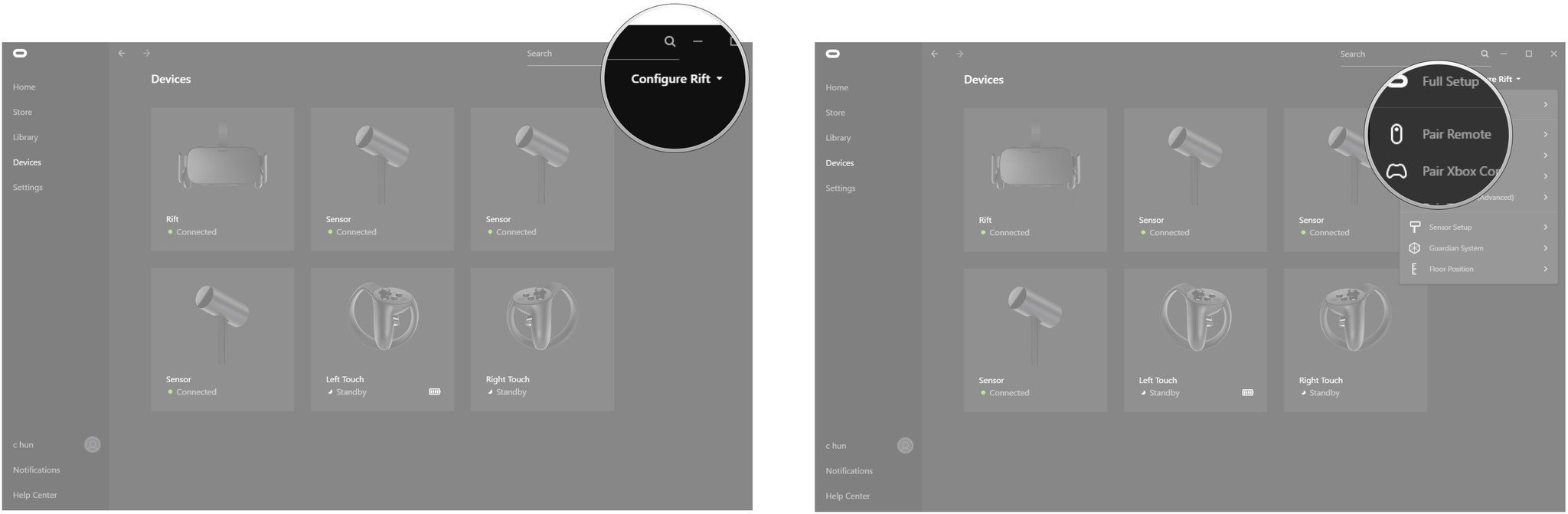 Click Configure Rift. Click Pair Remote.