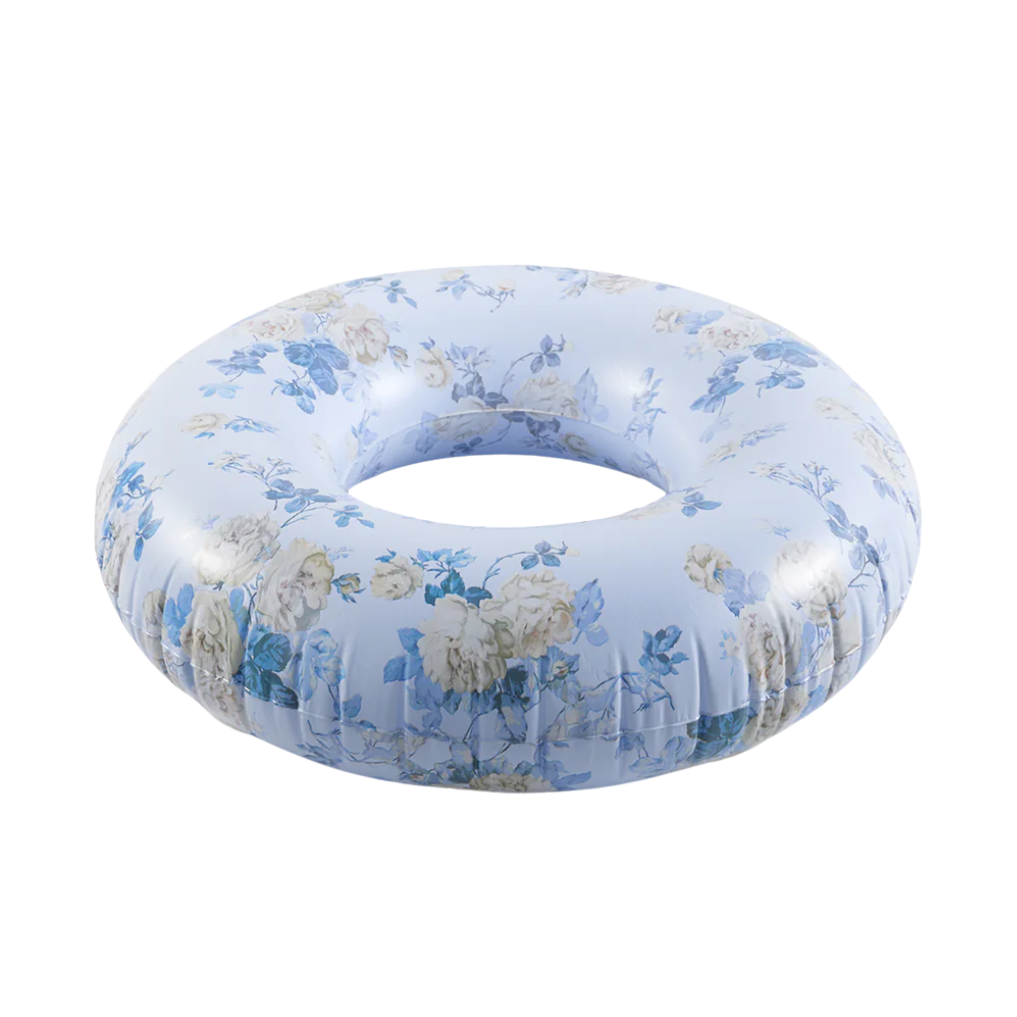 a blue floral pool float