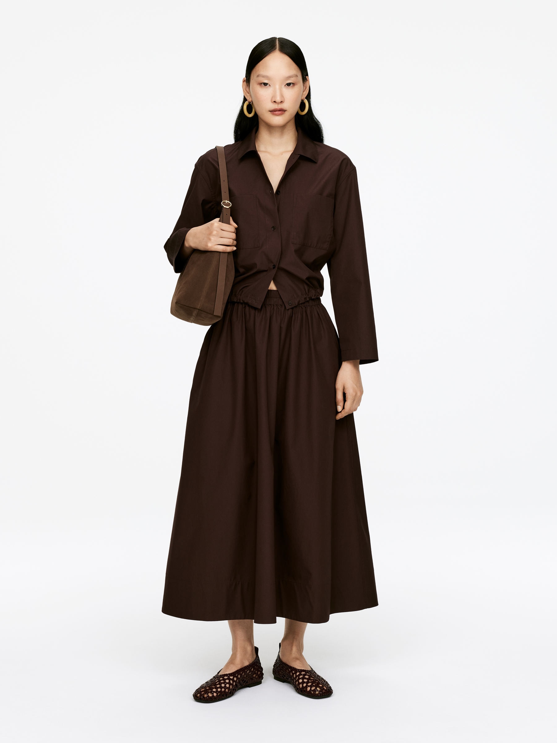 Cotton Poplin Skirt &amp;ndash; Dark Brown &amp;ndash; Women &amp;ndash; Arket Gb