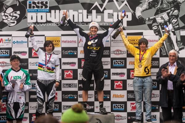 Elite women's podium at Monte Tamaro iXS Downhill Cup