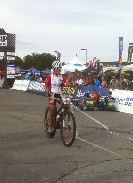 Frederique Trudel (Canada) wins the junior women's race in Mont-Sainte-Anne in front of a home crowd