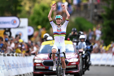 Tadej Pogacar of Slovenia and UAE Team Emirates - XRG celebrates at finish line as stage winner during the 113th Tour de France 2026, Stage 6 a 186.2km stage from Pau to Gavarnie-Gedre 1379m / #UCIWT / on July 09, 2026 in Gavarnie-Gedre, France. (Photo by Tim de Waele/Getty Images)