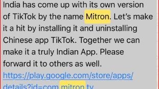 WhatsApp Message urging Indians to use Mitron App