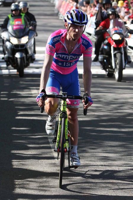 Damiano Cunego finishes the fourth stage of the Vuelta al Pais Vasco.