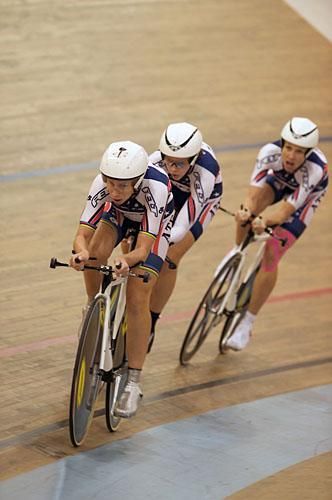 The women's pursuit winners - Sarah Hammer, Kimberly Geist and Dotsie Bausch.