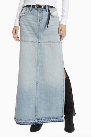 Distressed A-Line Denim Skirt