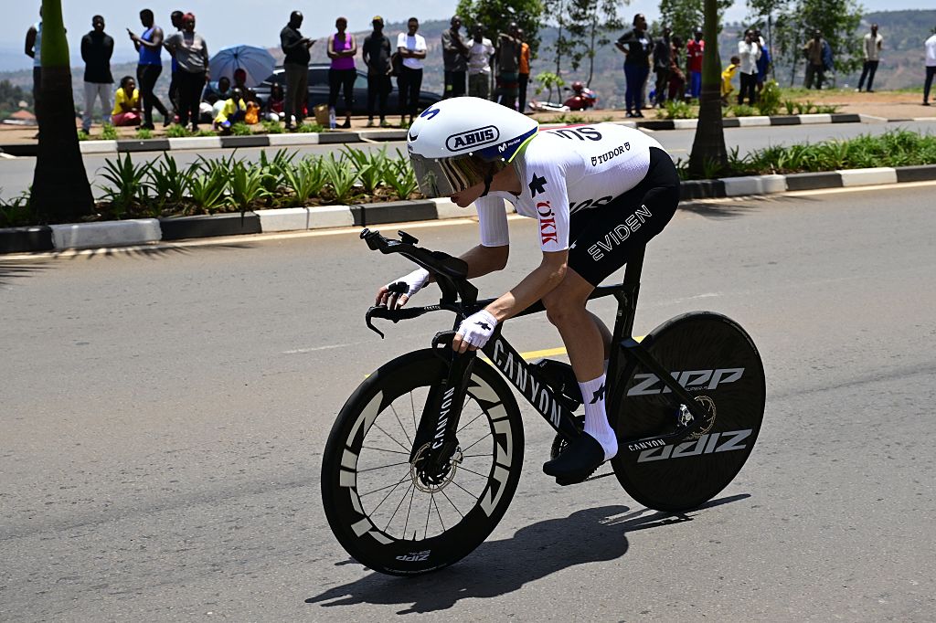 Swiss Marlen Reusser pictured in action during the Women Elite Individual Time Trial race (31,2km) at the road world championships, in Kigali, Rwanda, Sunday 21 September 2025. The 2025 UCI Road World Championships take place from 21 to 28 September in Kigali, Rwanda.BELGA PHOTO DIRK WAEM (Photo by DIRK WAEM / BELGA MAG / Belga via AFP)