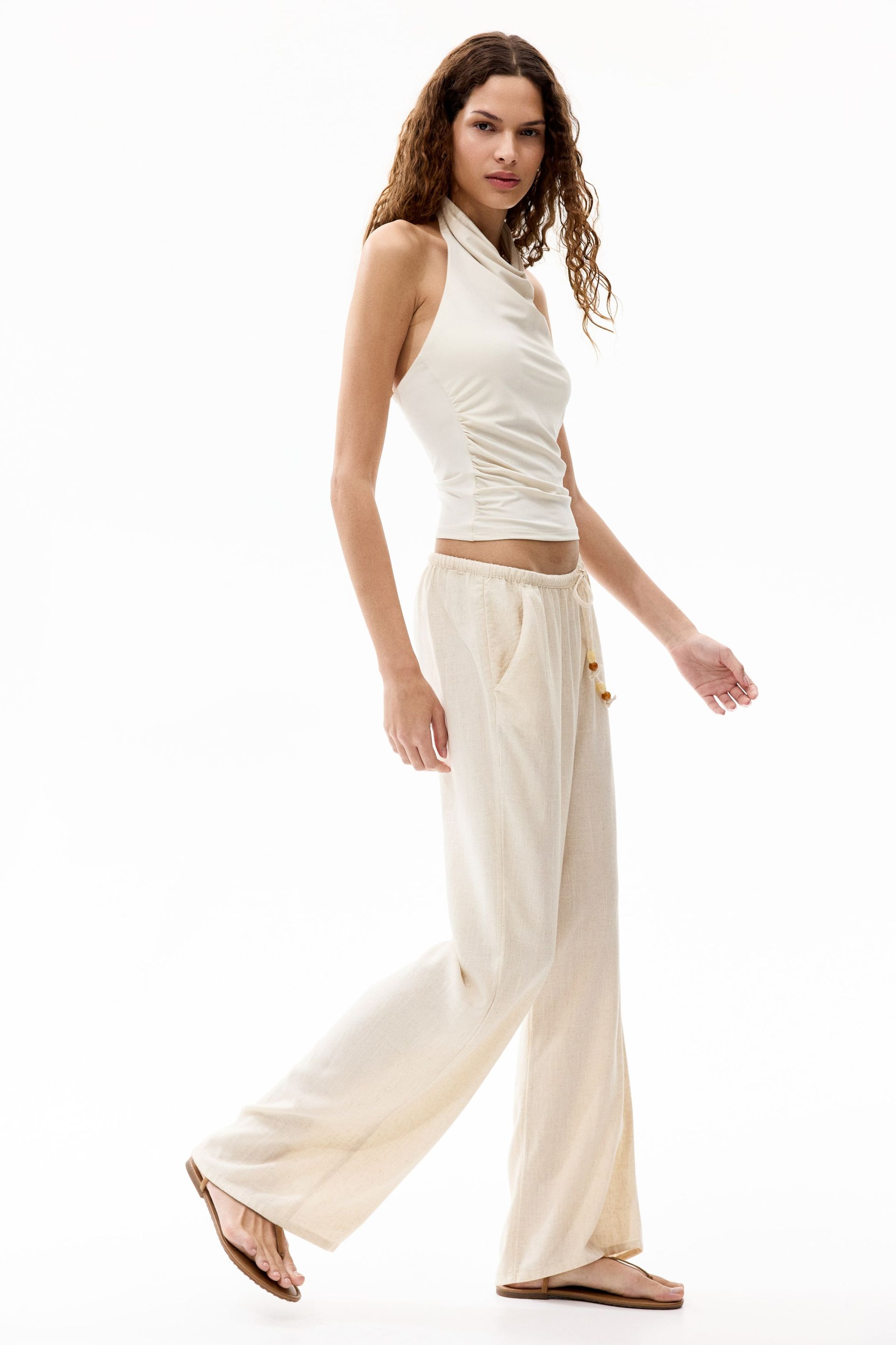 Linen-Blend Drawstring Trousers