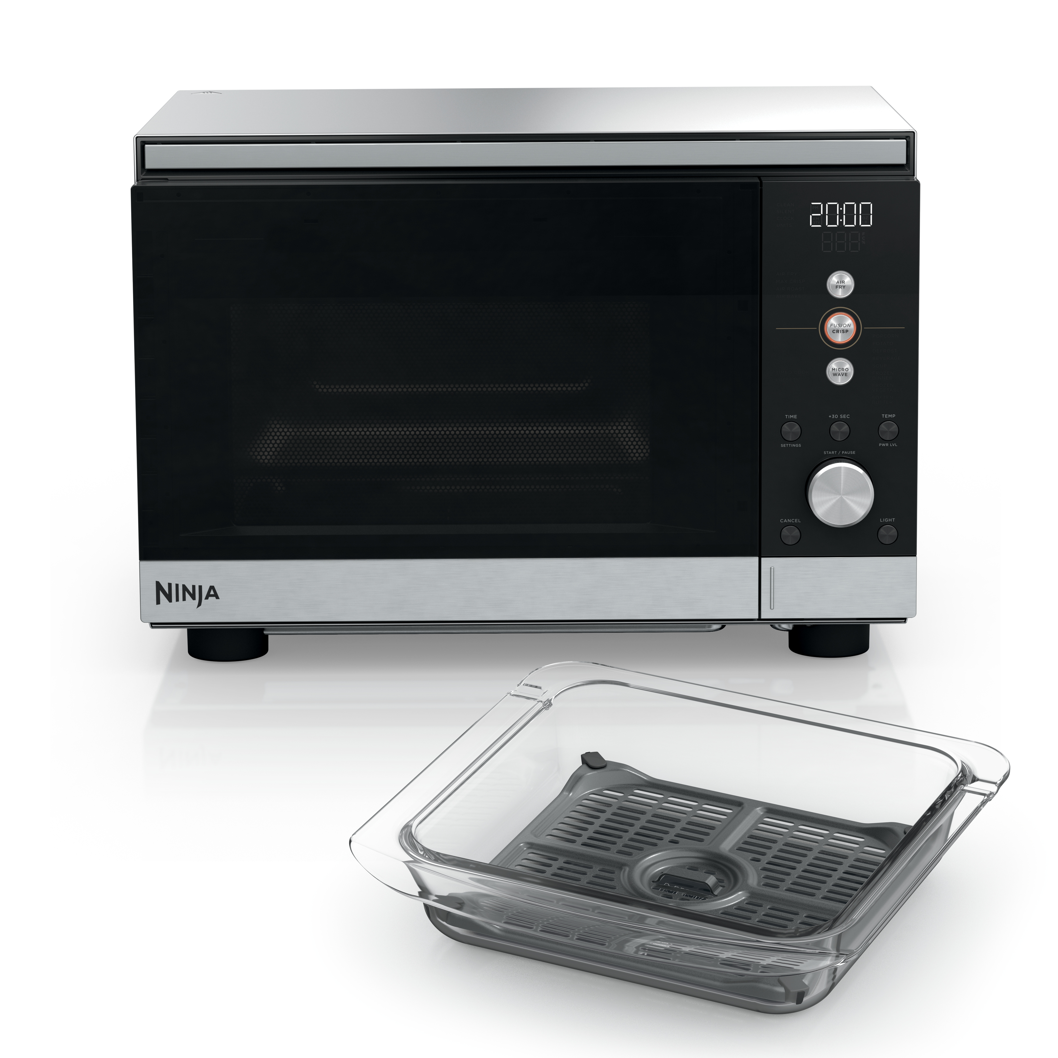 A black and stainless steel Ninja Air Fryer Microwave