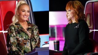 Gwen Stefani and Reba McEntire are shown on The Voice Season 26.