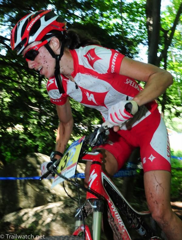 Lea Davison (Specialized) riding to a 15th place finish