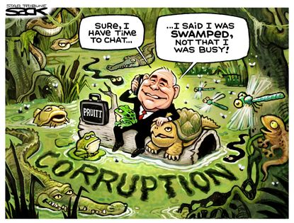 Political cartoon U.S. Scott Pruitt draining the swamp EPA corruption