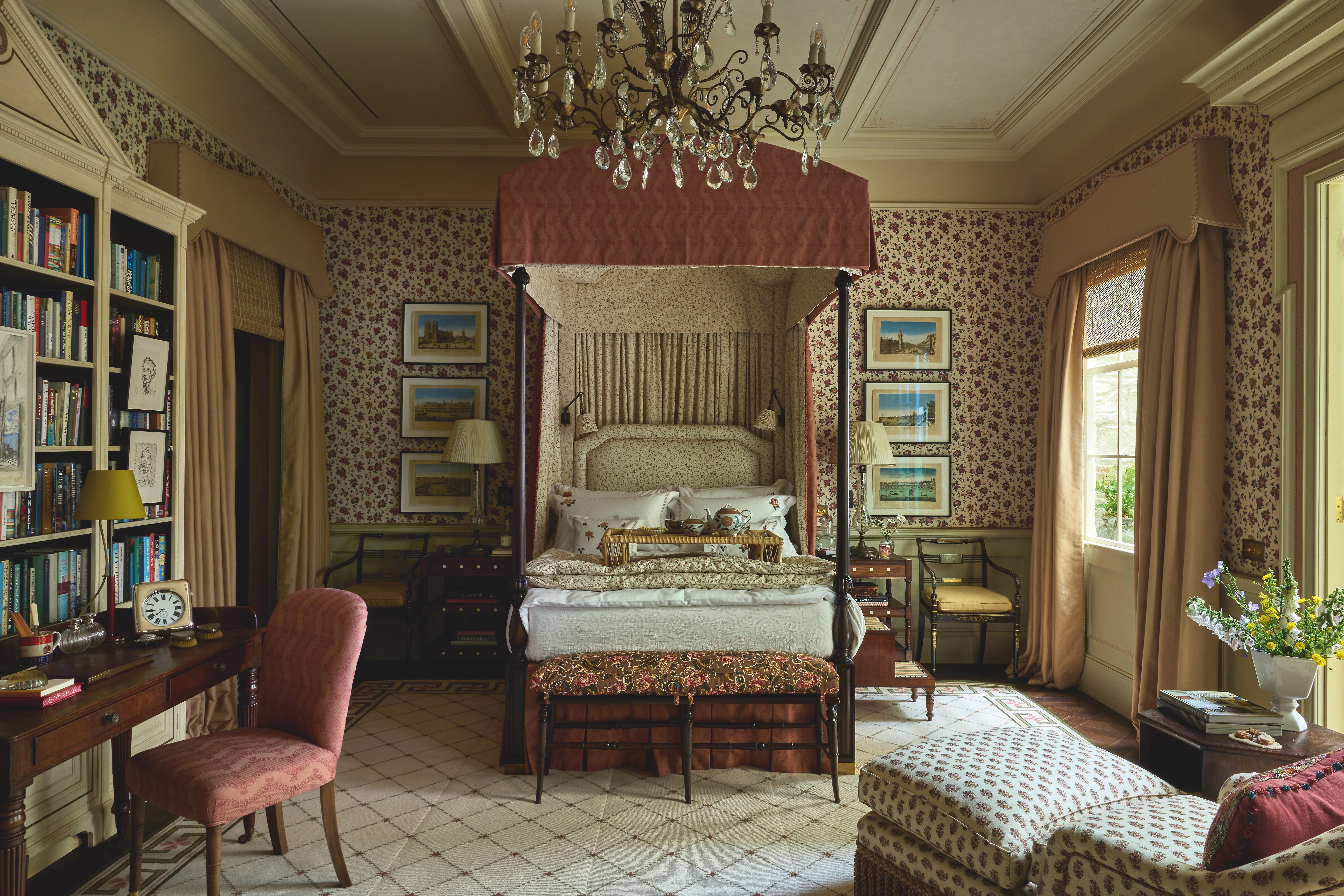 A bedroom by Salvesen Graham with plenty of colourful wallpaper