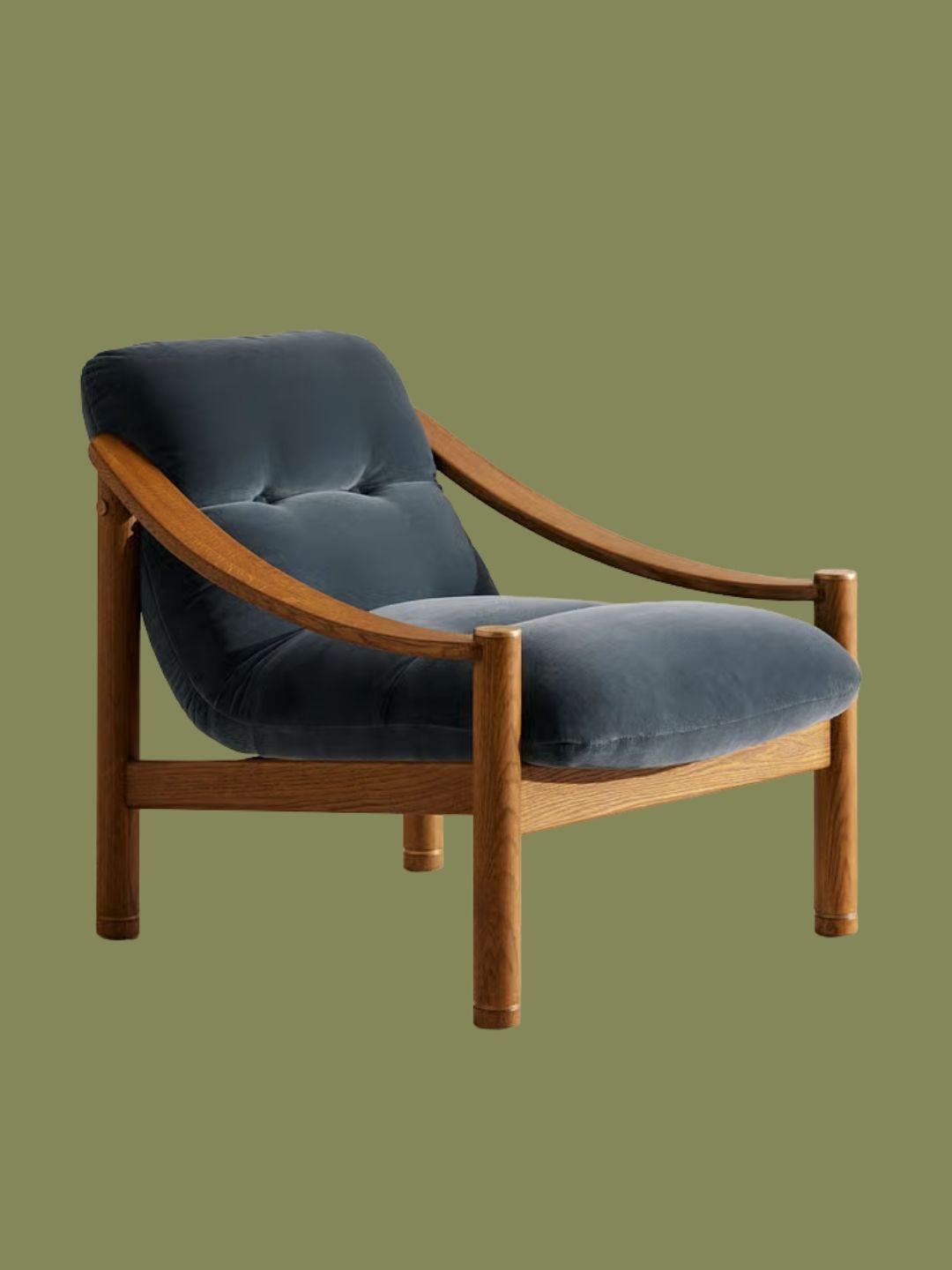 Soho Home, Karine Armchair in Midtone Oak and Grey Blue Velvet