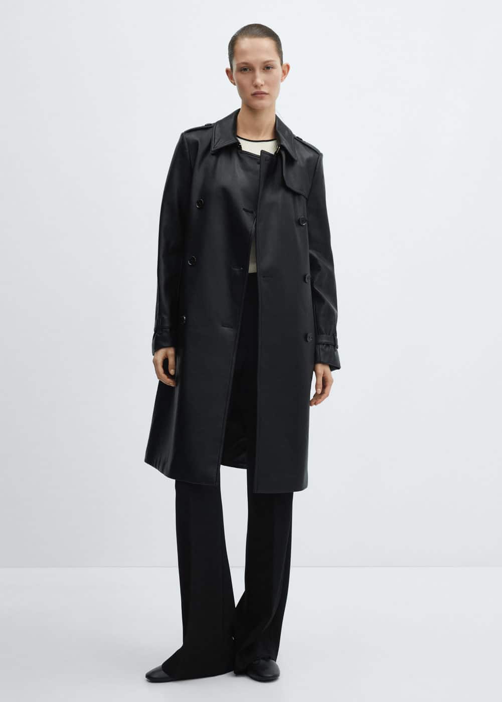 Leather-Effect Trench Coat -  Women