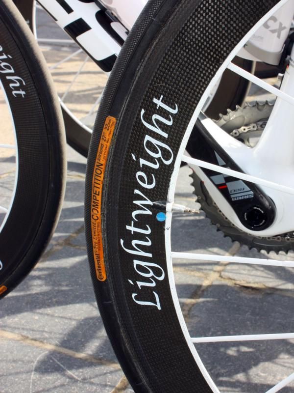 Milram's Focus machines were fitted with Lightweight wheels for Scheldeprijs but they're not likely to appear come Paris-Roubaix.