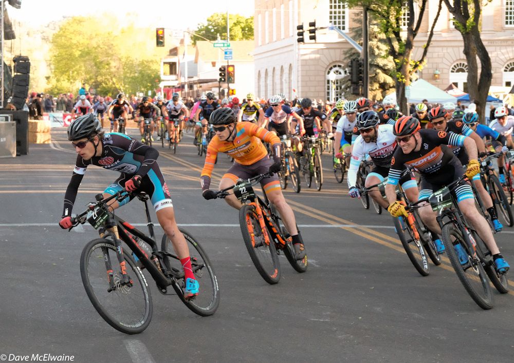 Levi Kurlander (Trek-Ridebiker) takes the hole-shot and heads for the big hill