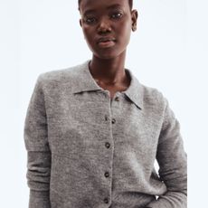 model wearing collared knit