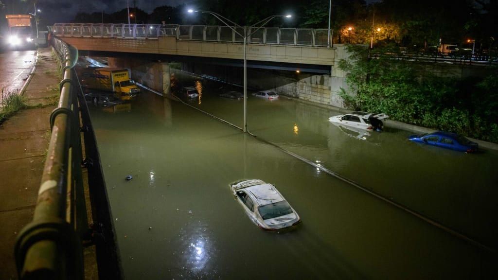 A flooded roadway in Brooklyn.