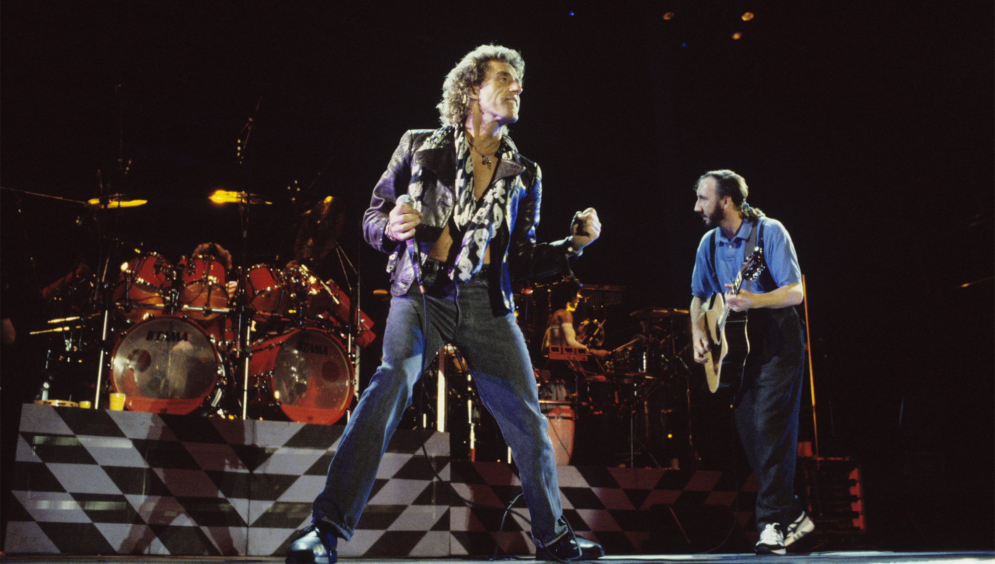 Roger Daltrey and Pete Townshend performing with The Who in Buffalo, New York on July 18, 1989.