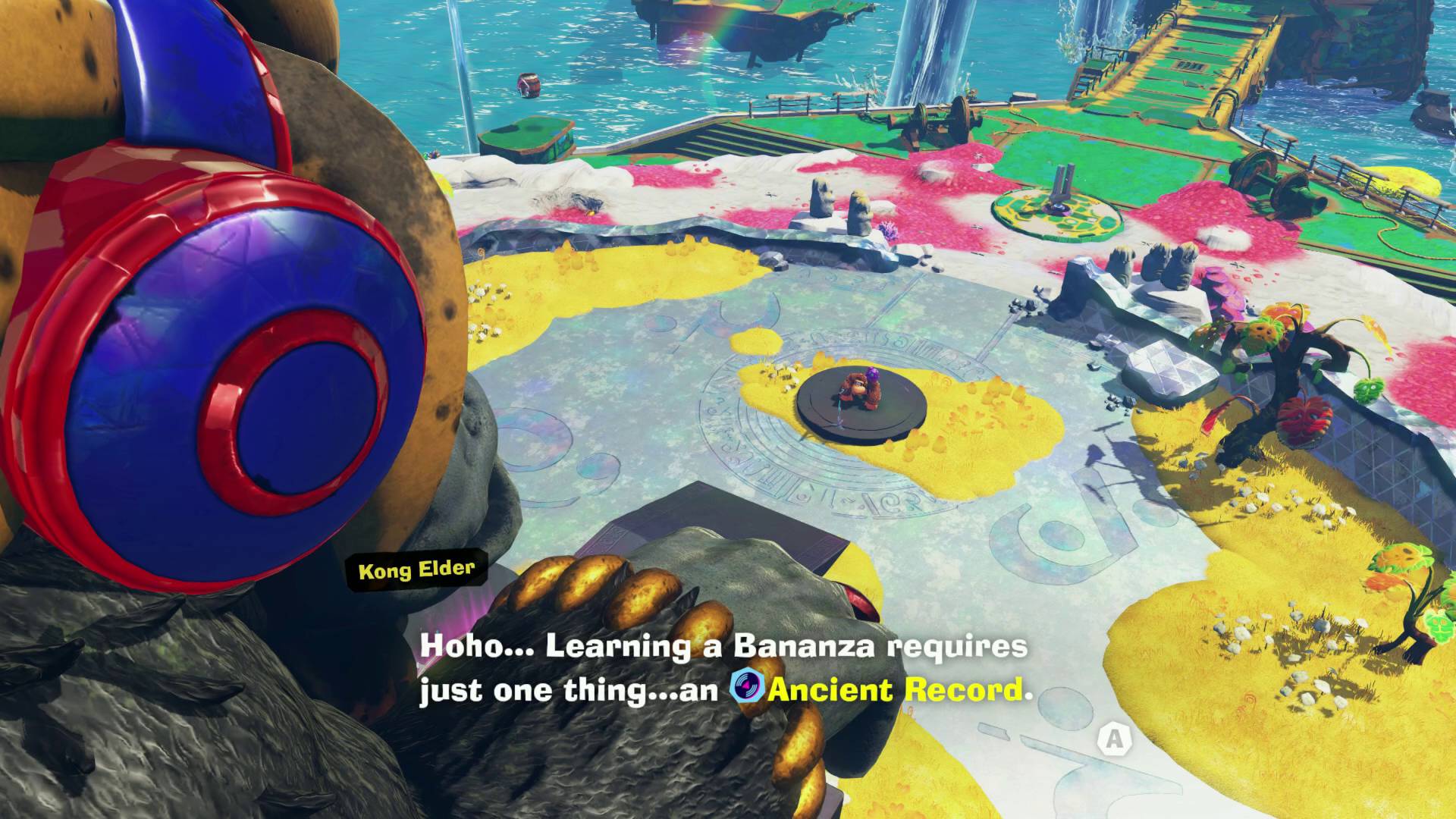 Donkey Kong Bananza Kong elder talking to DK