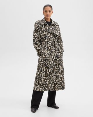 Theory, Relaxed Trench Coat in Stretch Leopard Wool