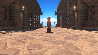A Samurai sits in the main city of Final Fantasy 14's Dawntrail expansion and looks out to the sea