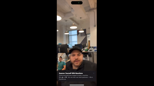 Gif animations showing iOS 17 gestures with FaceTime.