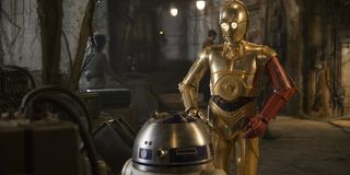 Red arm C-3PO and R2-D2 in Star Wars Force Awakens
