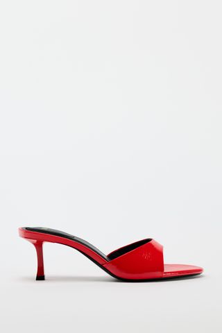 Faux Patent Leather Heeled Slides