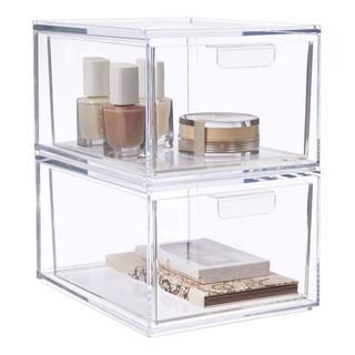 Stackable Makeup Storage Drawers, Vtopmart 4 Pack Acrylic Bathroom Organizers, Clear Plastic Storage Bins, Size: 4.4 : 4 Pack