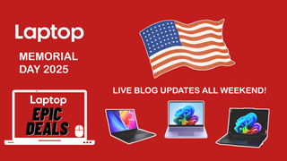 Laptop Mag Memorial Day 2025 deals on red background