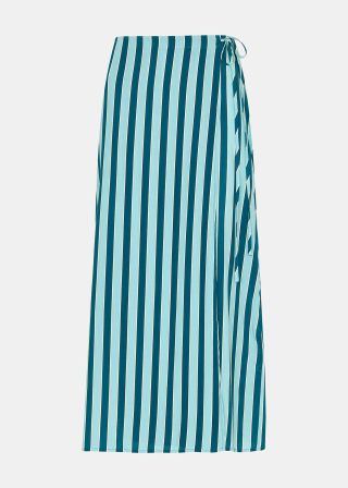 Teal Emily Tonal Stripe Midi Skirt