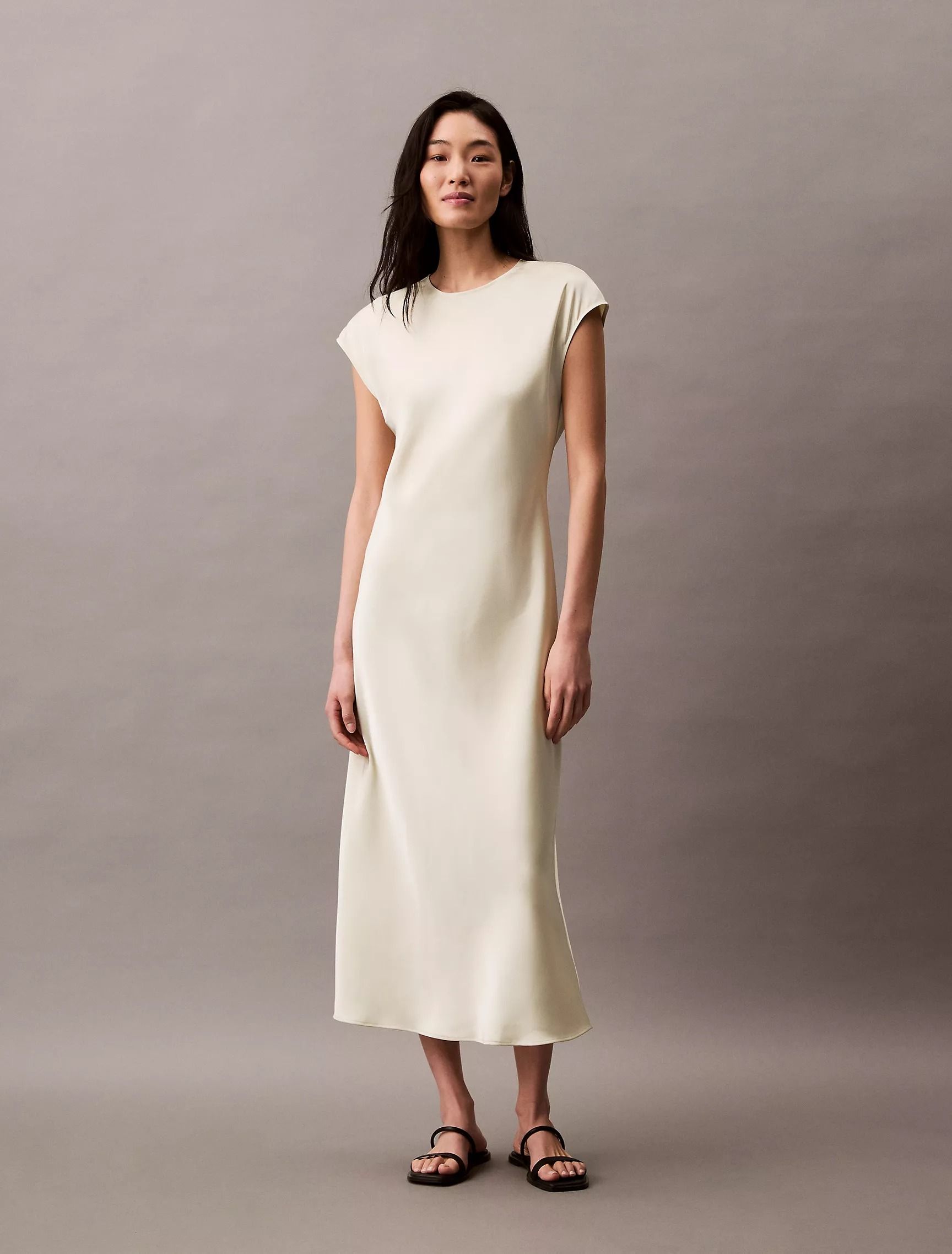 Calvin Klein, Matte Satin Midi Sheath Dress