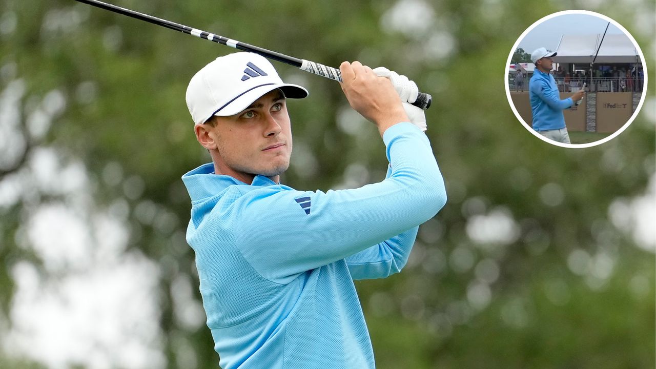 Ludvig Aberg watches his tee shot