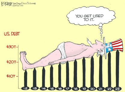 Political Cartoon U.S. Bed Of Nails U.S. Debt Growing