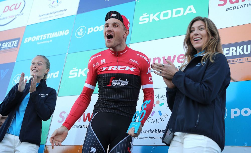 Stage 4 winner Matthias Brandle on the Tour of Denmark podium