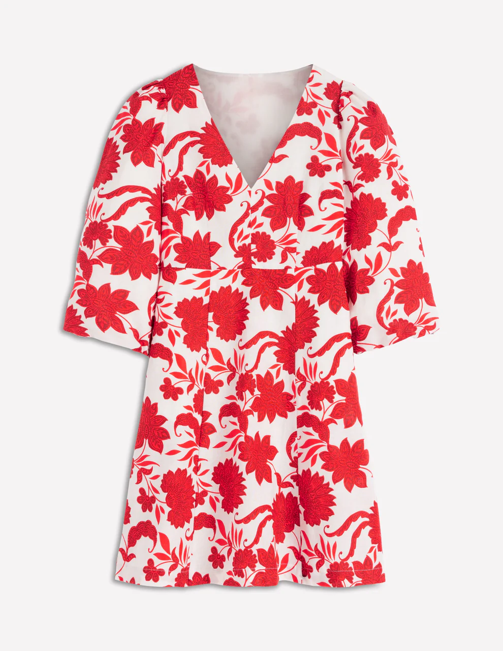 Marla Linen Blend Short Dress-Red Elegant Blossom