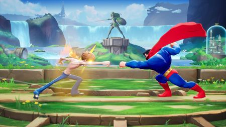 A screenshot showing Shaggy from Scooby Doo and Superman fighting in MultiVersus.