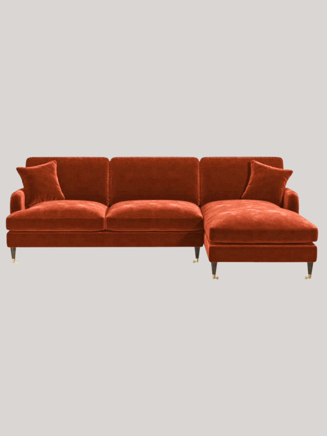 Payton, Burnt Orange Velvet Right/Left Hand Facing 4 Seater Chaise Corner Sofa