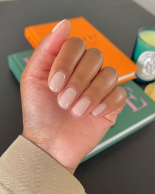 Neutral pink squoval nails