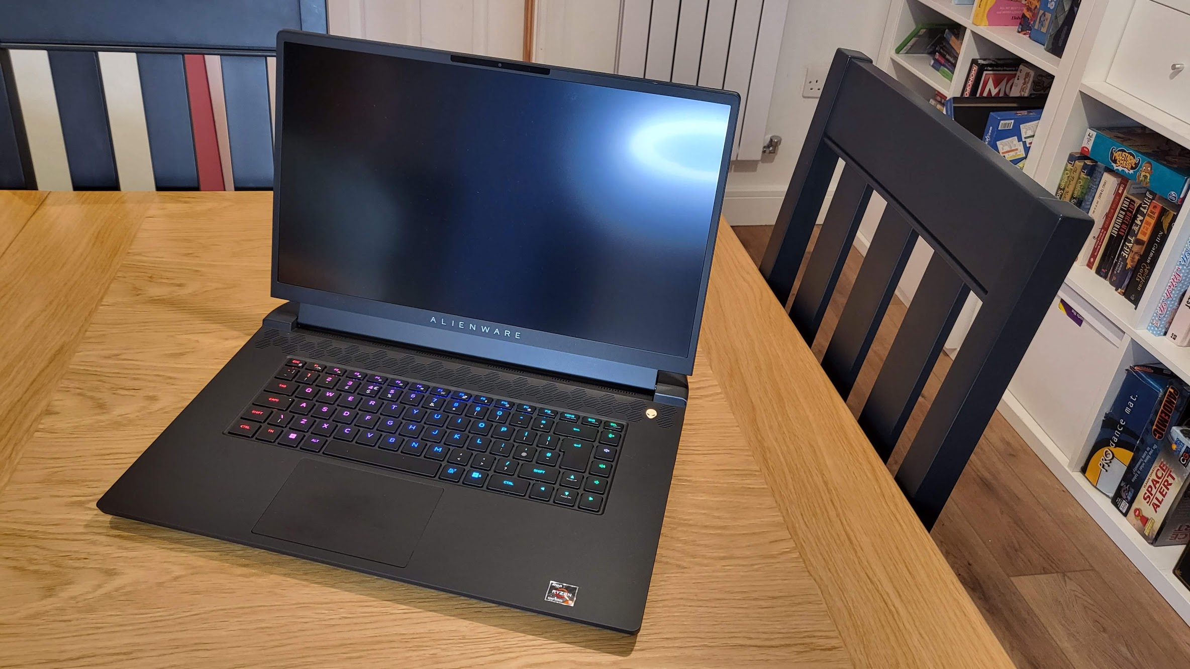 Alienware m17 R5 AMD Advantage test unit on a table