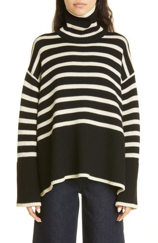 Stripe Wool Blend Turtleneck Sweater