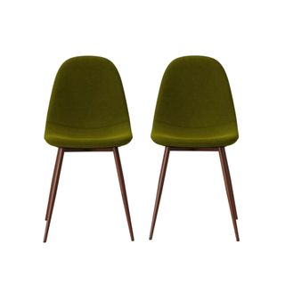 Two olive green dining chairs