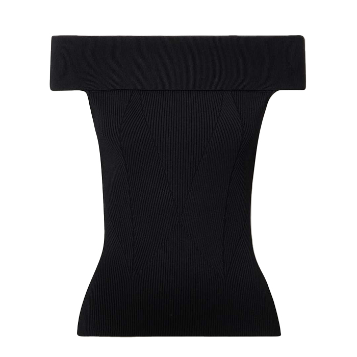 Off-The-Shoulder Paneled Ribbed-Knit Top
