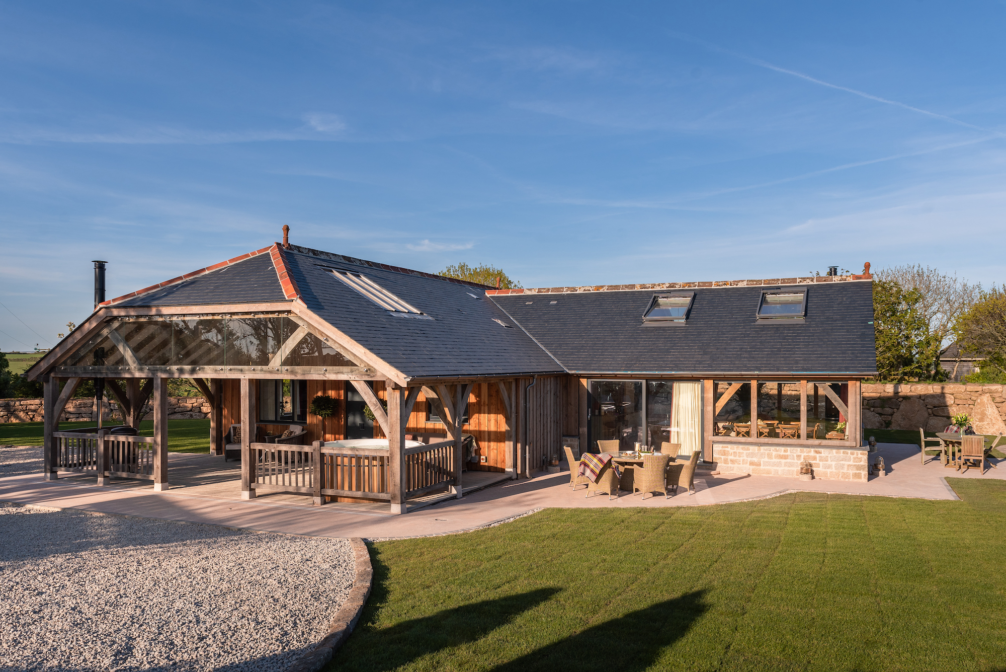 exterior of oak frame extension to bungalow